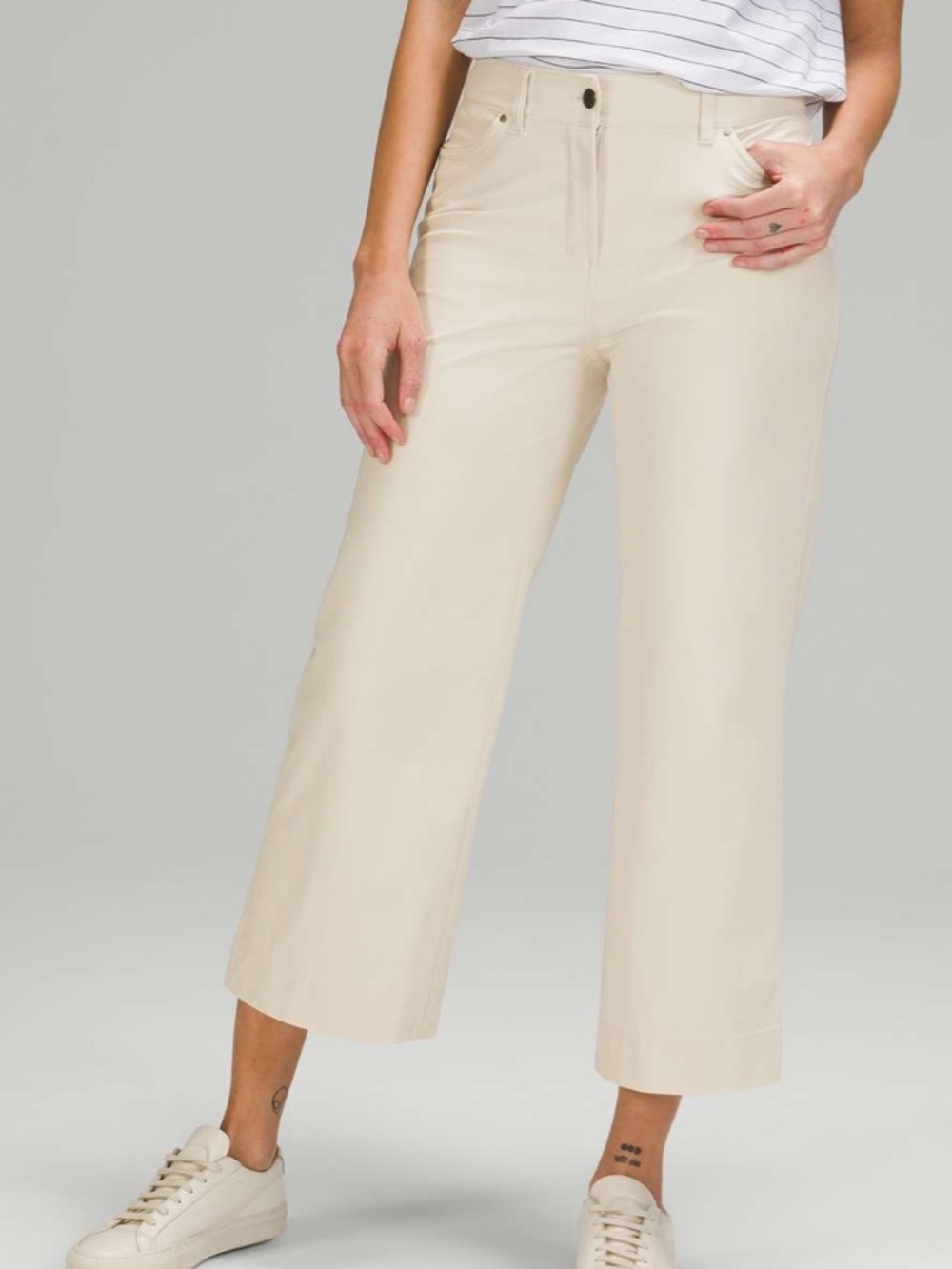 Lululemon City Sleek 5 Pocket Wide-Leg High Rise 7/8 Length Pant White Opal 29